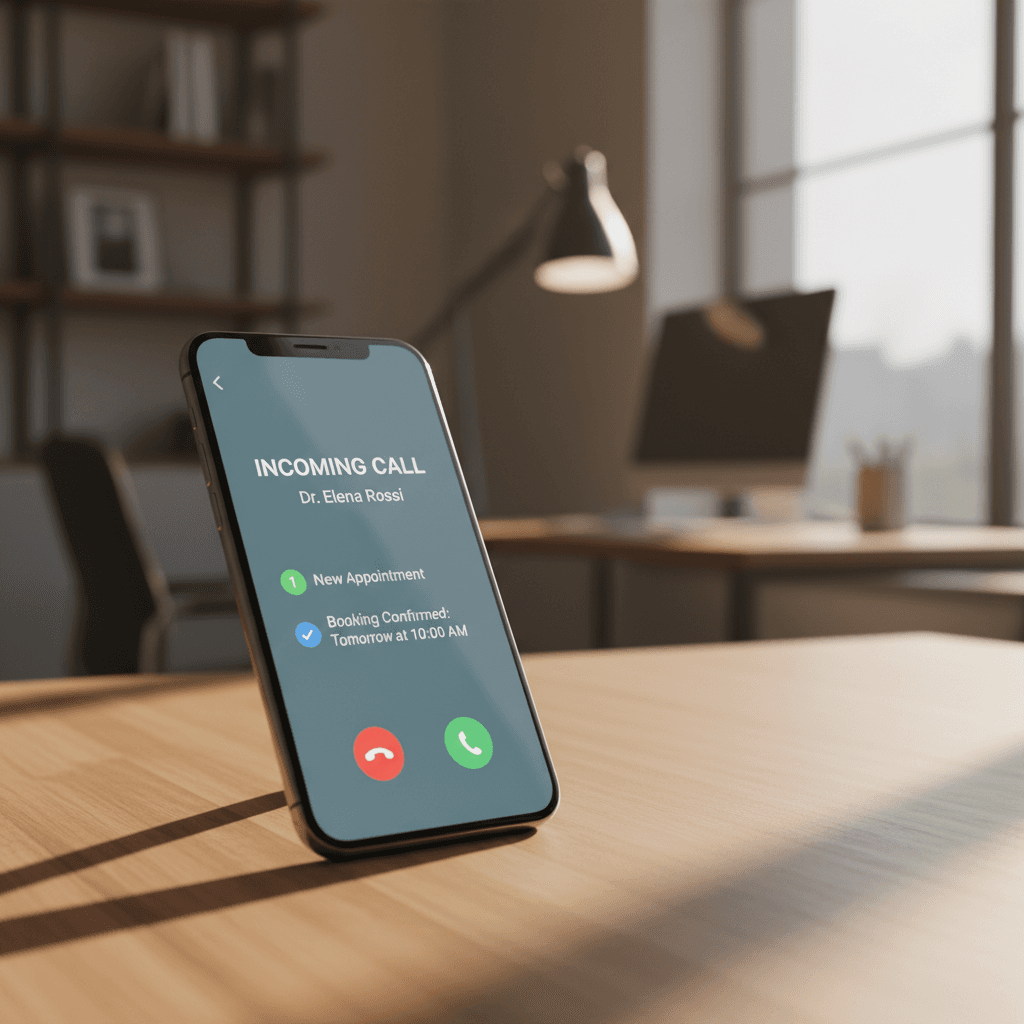 Smartphone displaying AI call handling interface with appointment booking