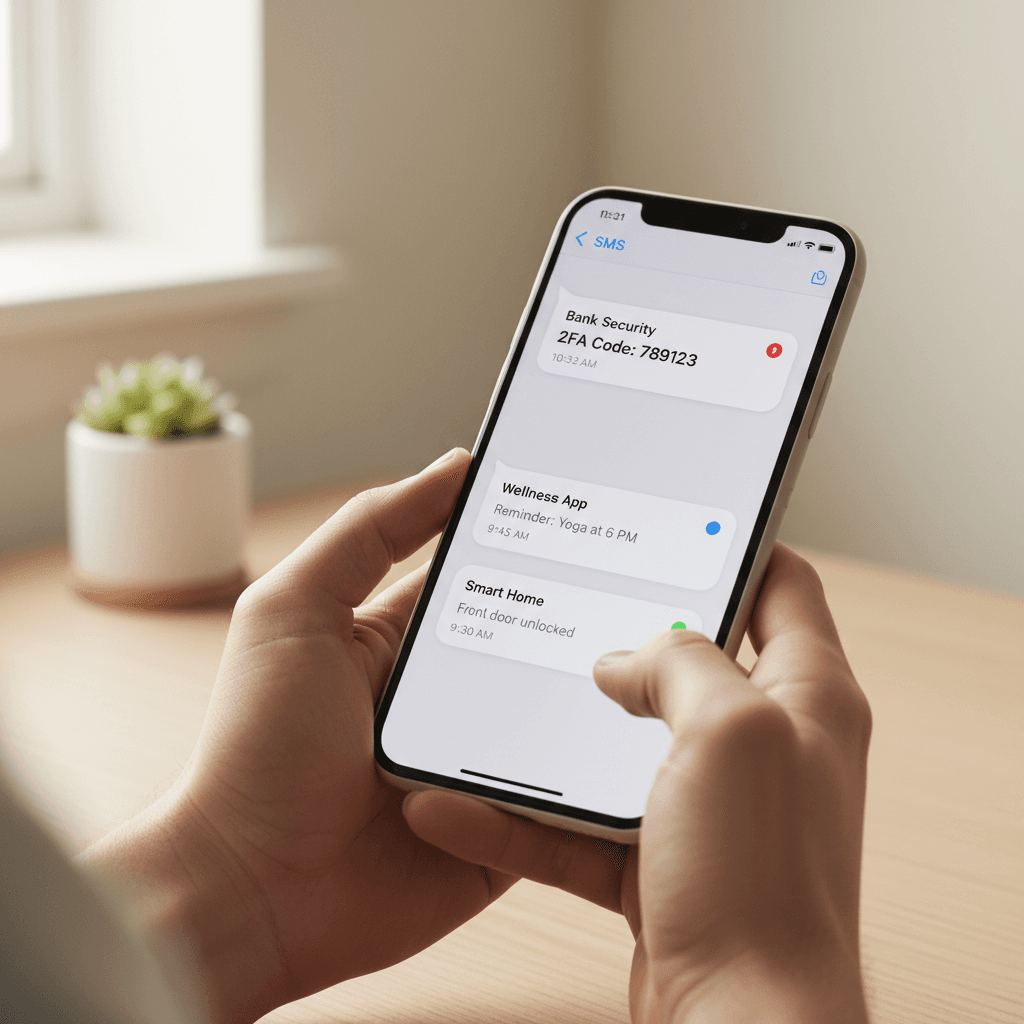 SMS notification showing an AI-generated call summary on a smartphone